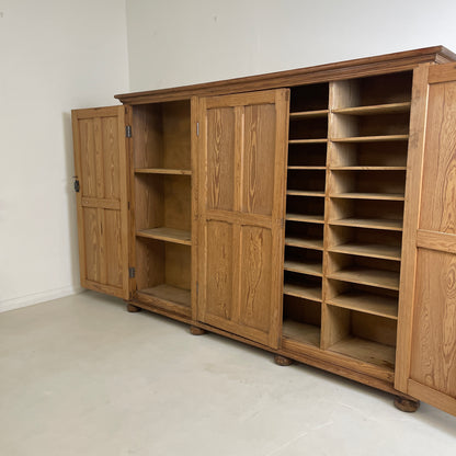 LARGE ANTIQUE PINE THREE DOOR KITCHEN/HALL CABINET