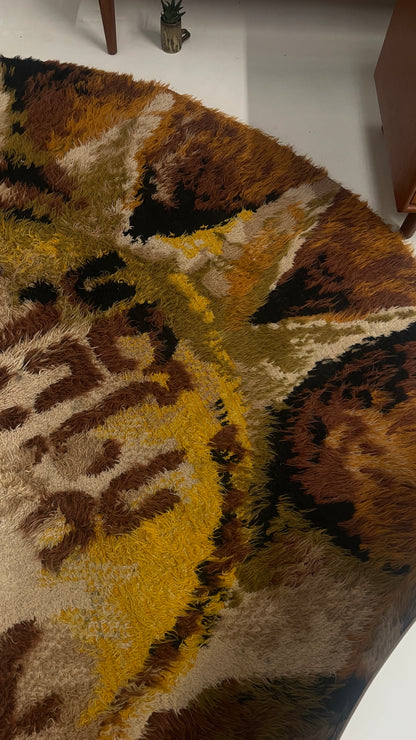 SEVENTIES ROUND SHAGGY RYA RUG - 244cm MUTED AUTUMN COLOURS