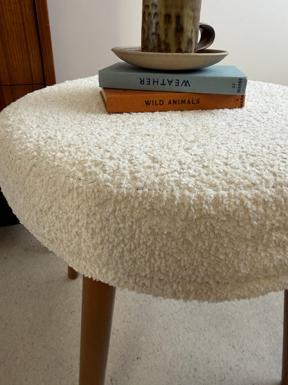 VINTAGE SHERBOURNE CREAM ROUND FOOTSTOOL REUPHOLSTERED