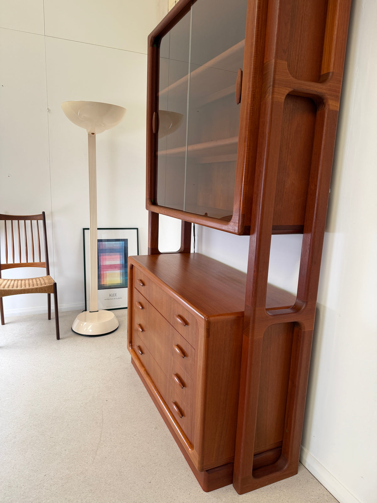 DYRLUND TEAK ROOM DIVIDER WITH GLASS BOOKCASE