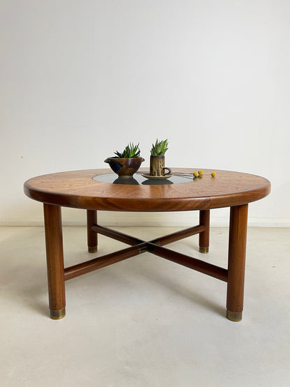 GPLAN SUNBURST ROUND TEAK AND GLASS COFFEE TABLE