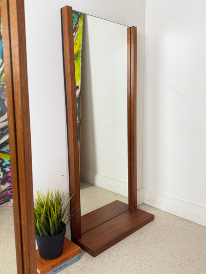 PAIR OF VINTAGE OBLONG TEAK WALL MIRRORS WITH SHELF