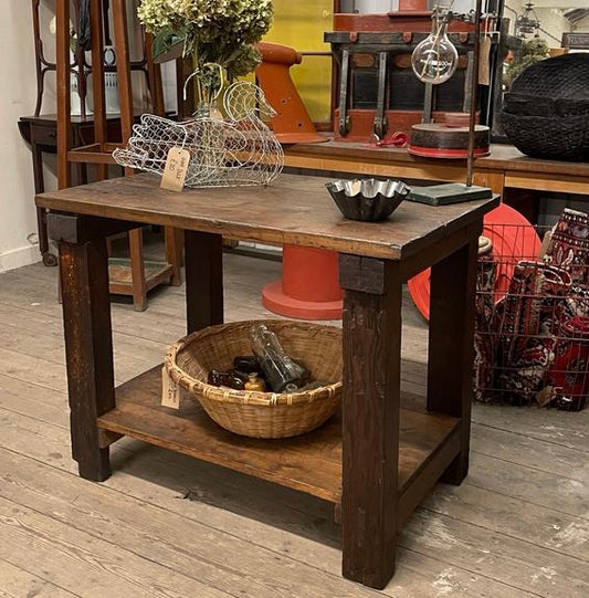 SALVAGED PINE WORKBENCH / RUSTIC KITCHEN ISLAND