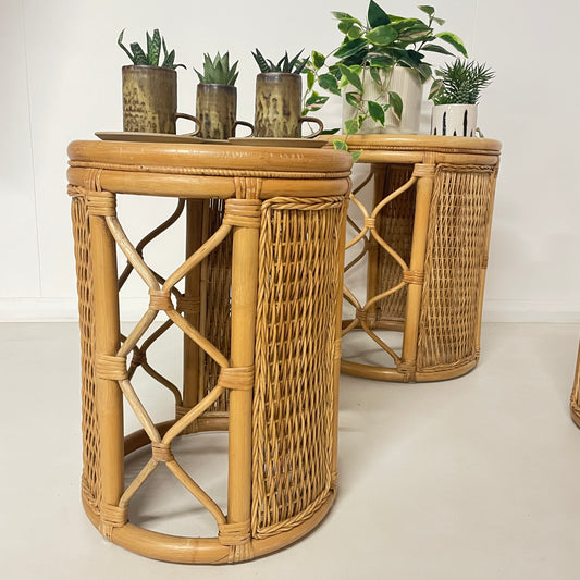 VINTAGE BAMBOO NESTING TABLES SET OF TWO