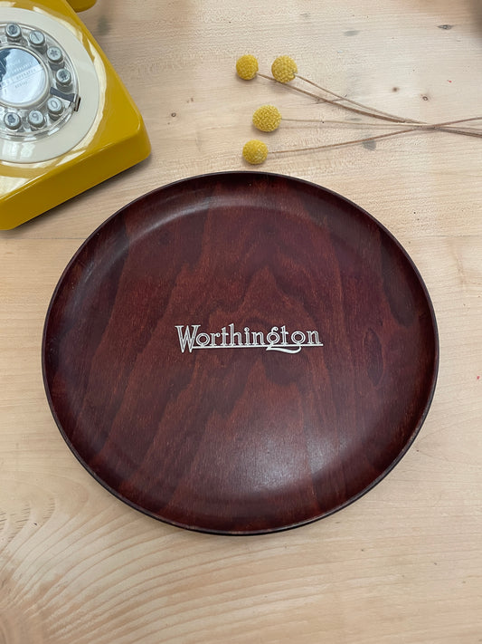 VINTAGE WORTHINGTON BEER WOOD & RESIN TRAY