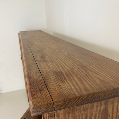 LARGE ANTIQUE PINE THREE DOOR KITCHEN/HALL CABINET