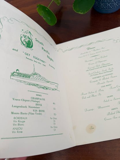 VINTAGE 60S MENUS FROM A CRUISE SHIP