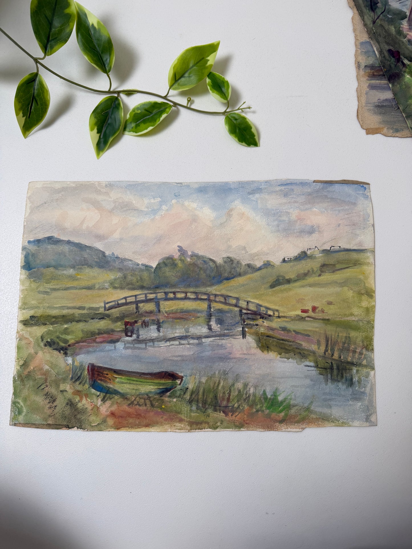 VINTAGE WATERCOLOUR PAINTING OF A BRITISH LANDSCAPE