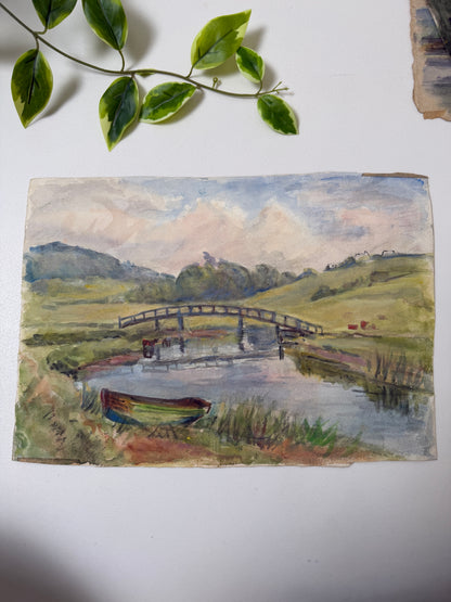 VINTAGE WATERCOLOUR PAINTING OF A BRITISH LANDSCAPE