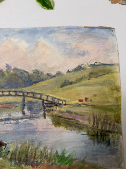 VINTAGE WATERCOLOUR PAINTING OF A BRITISH LANDSCAPE