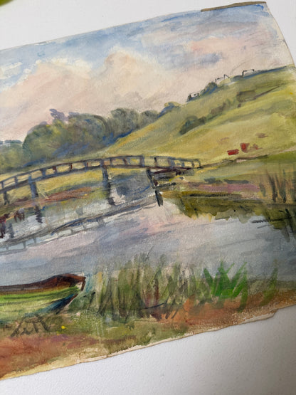 VINTAGE WATERCOLOUR PAINTING OF A BRITISH LANDSCAPE