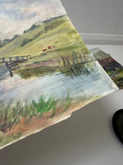 VINTAGE WATERCOLOUR PAINTING OF A BRITISH LANDSCAPE
