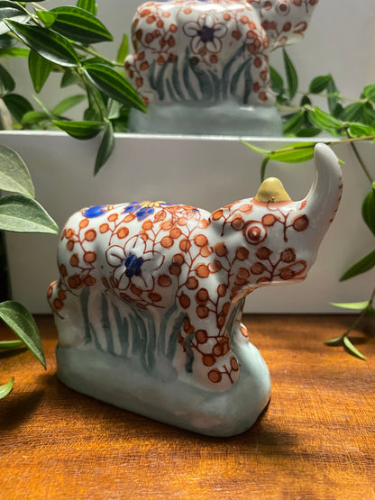 CHINESE IMARI PORCELAIN RHINO FIGURINES X 2