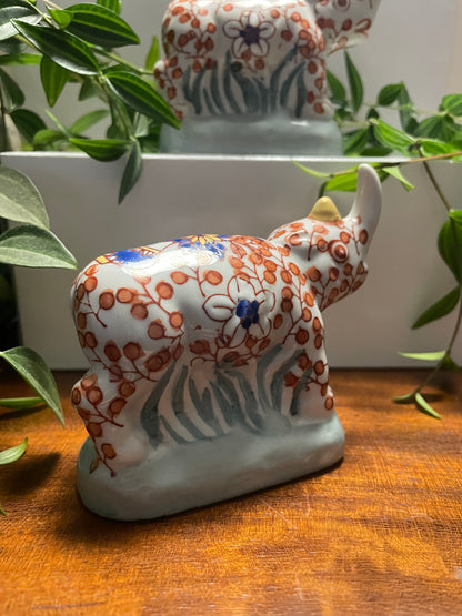CHINESE IMARI PORCELAIN RHINO FIGURINES X 2
