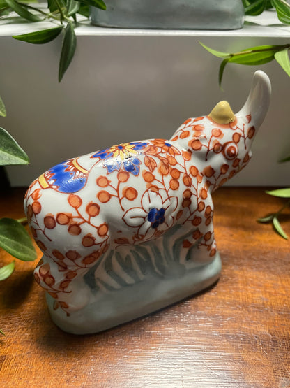CHINESE IMARI PORCELAIN RHINO FIGURINES X 2