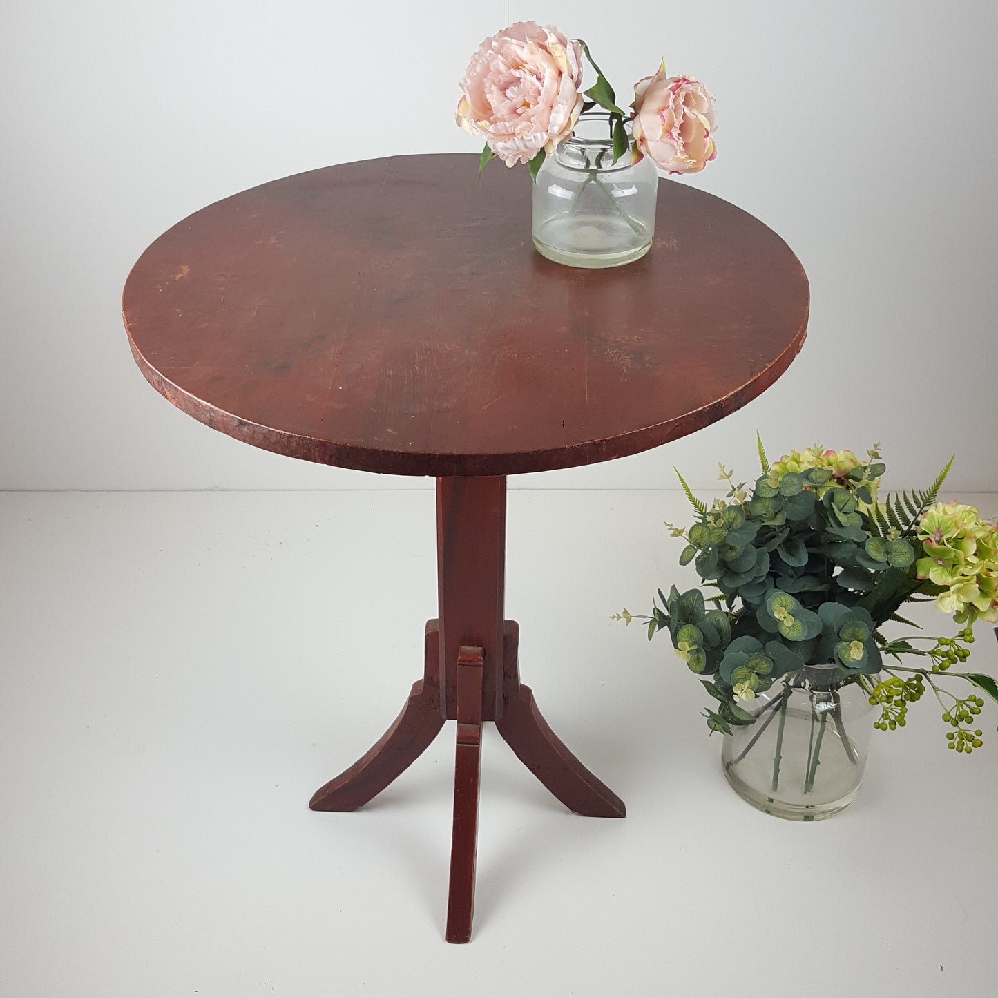 ANTIQUE PRIMITIVE DARK RED SWEDISH TAVERN TABLE CIRCA 1850s