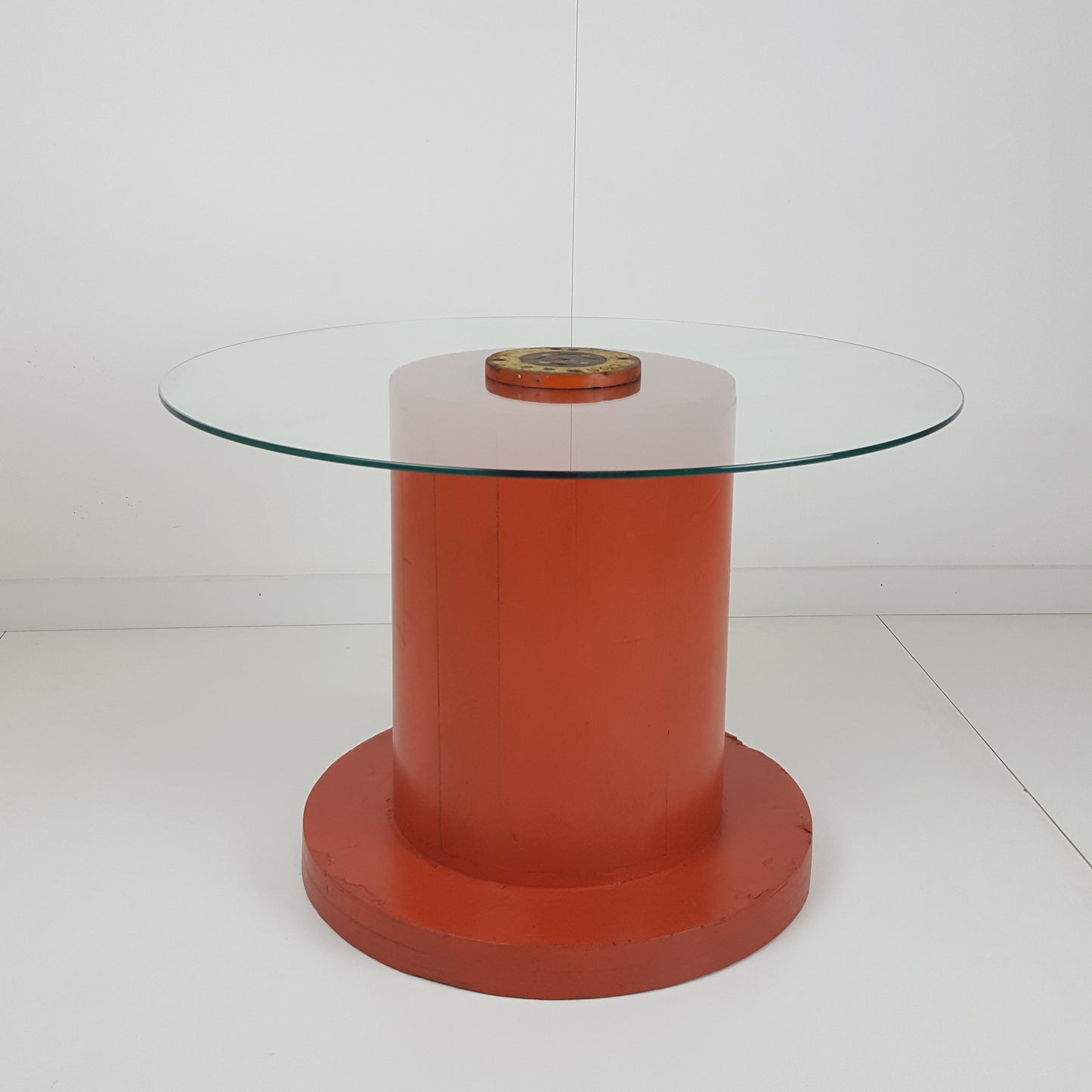 BESPOKE FOUNDRY WHEEL GLASS TOPPED COFFEE TABLE