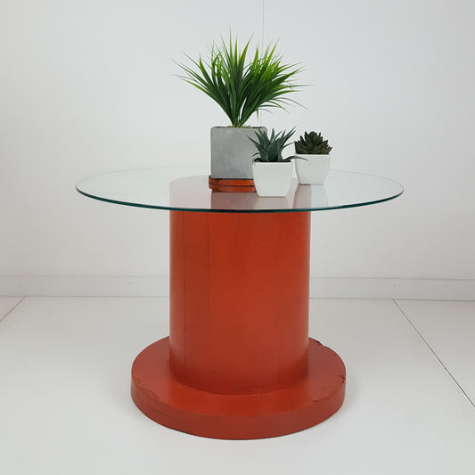 BESPOKE FOUNDRY WHEEL GLASS TOPPED COFFEE TABLE