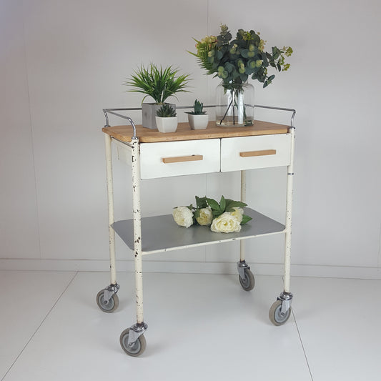 VINTAGE INDUSTRIAL METAL KITCHEN ISLAND / TROLLEY