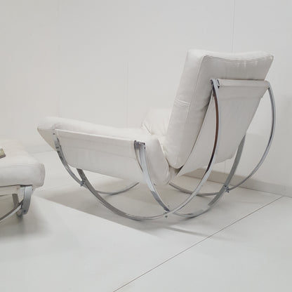 ITALIAN WHITE LEATHER STENDIG CHAIR AND OTTOMAN