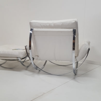 ITALIAN WHITE LEATHER STENDIG CHAIR AND OTTOMAN