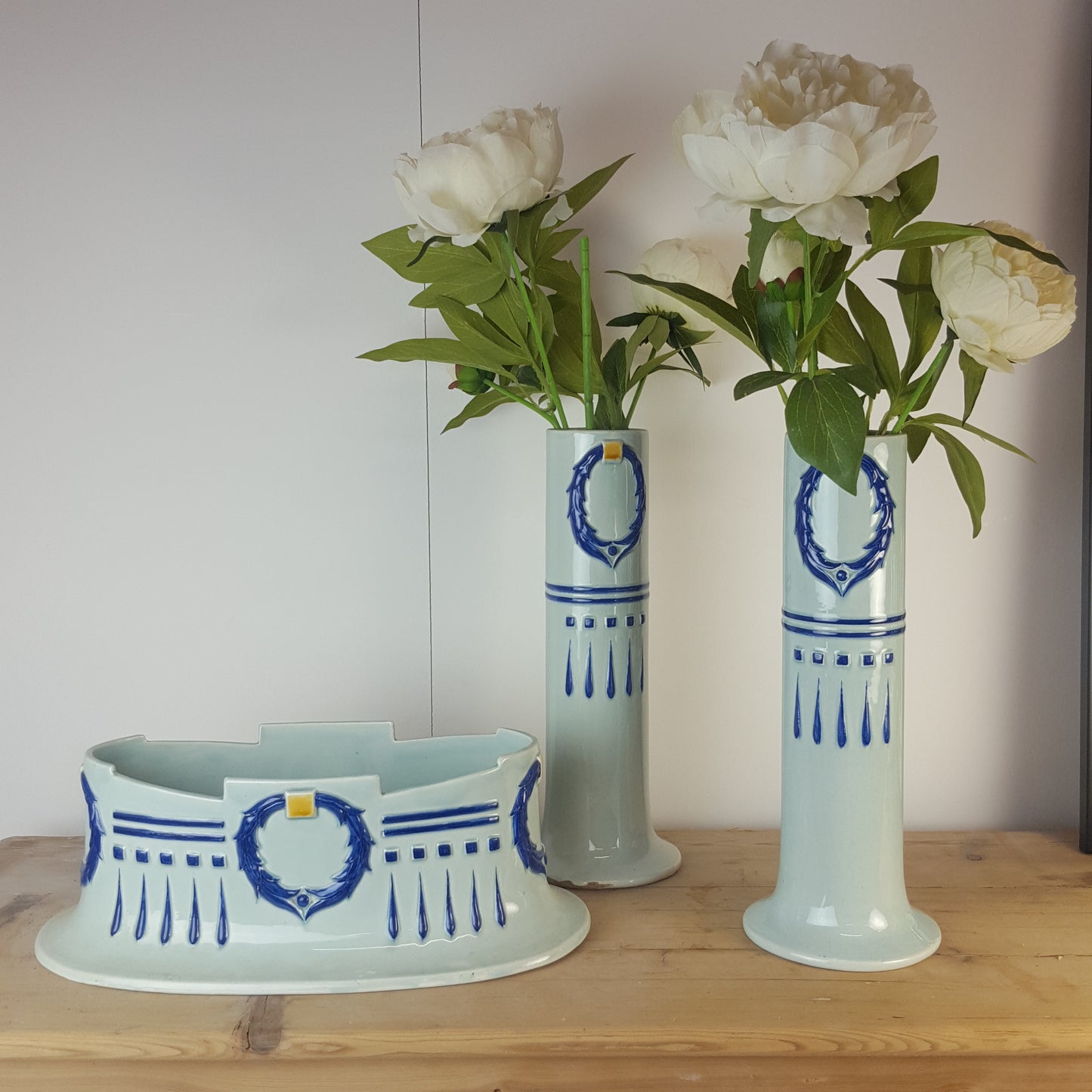 TWIN VASE & JARDINIERE PLANTER GARNITURE SET CIRCA 1900S