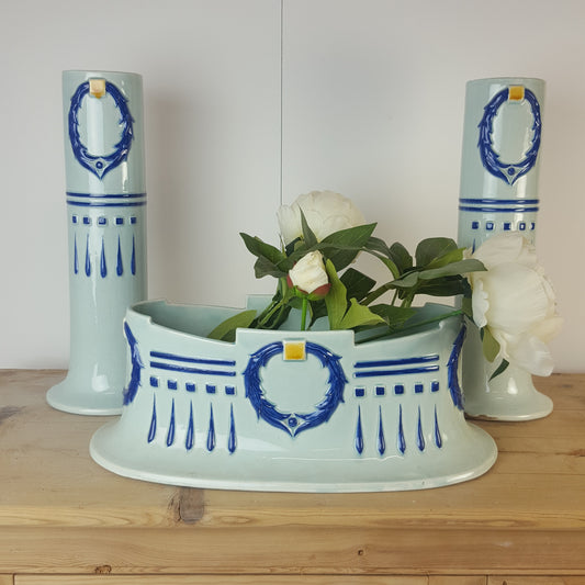 TWIN VASE & JARDINIERE PLANTER GARNITURE SET CIRCA 1900S