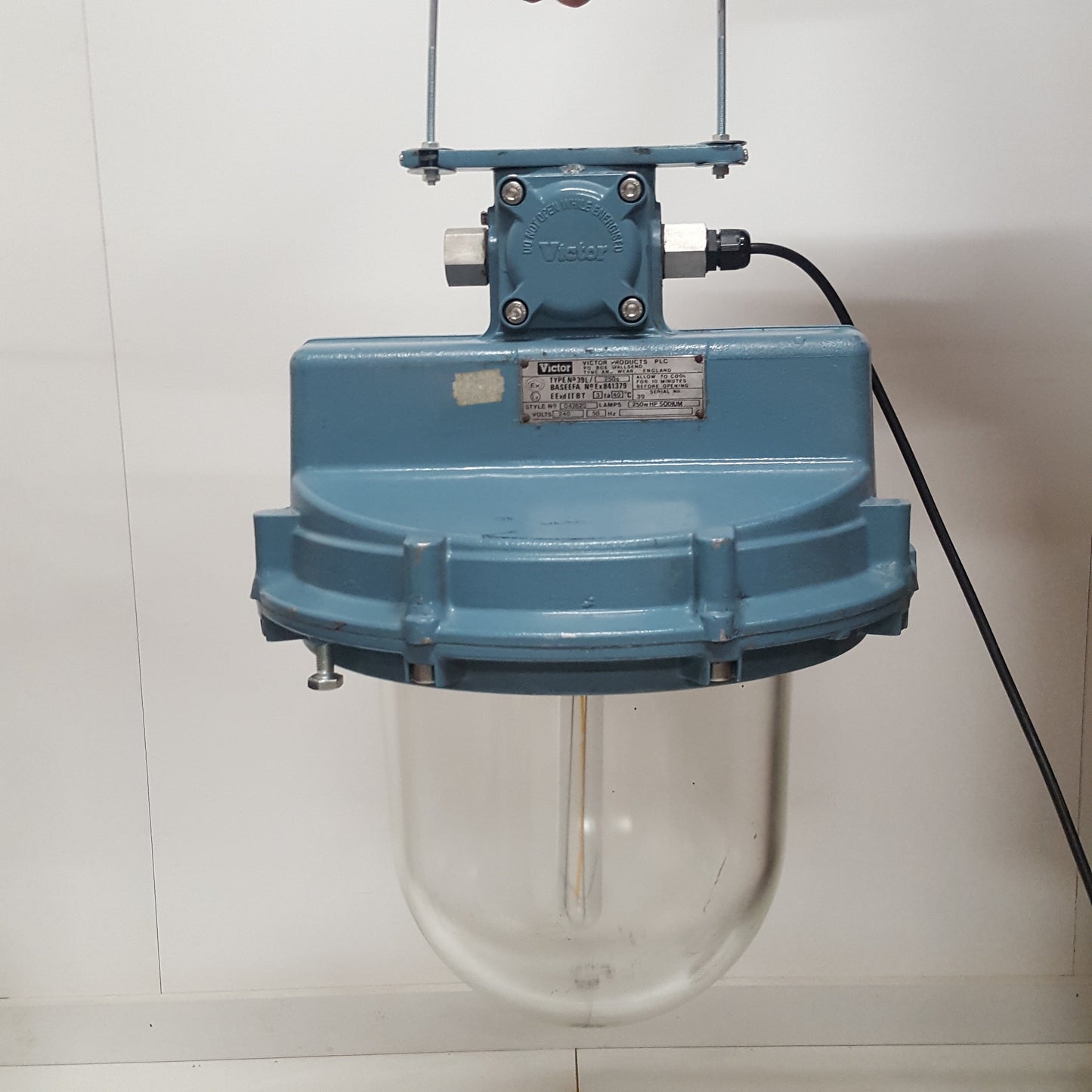 LARGE 1950S VICTOR EXPLOSION PROOF PENDANT LIGHT