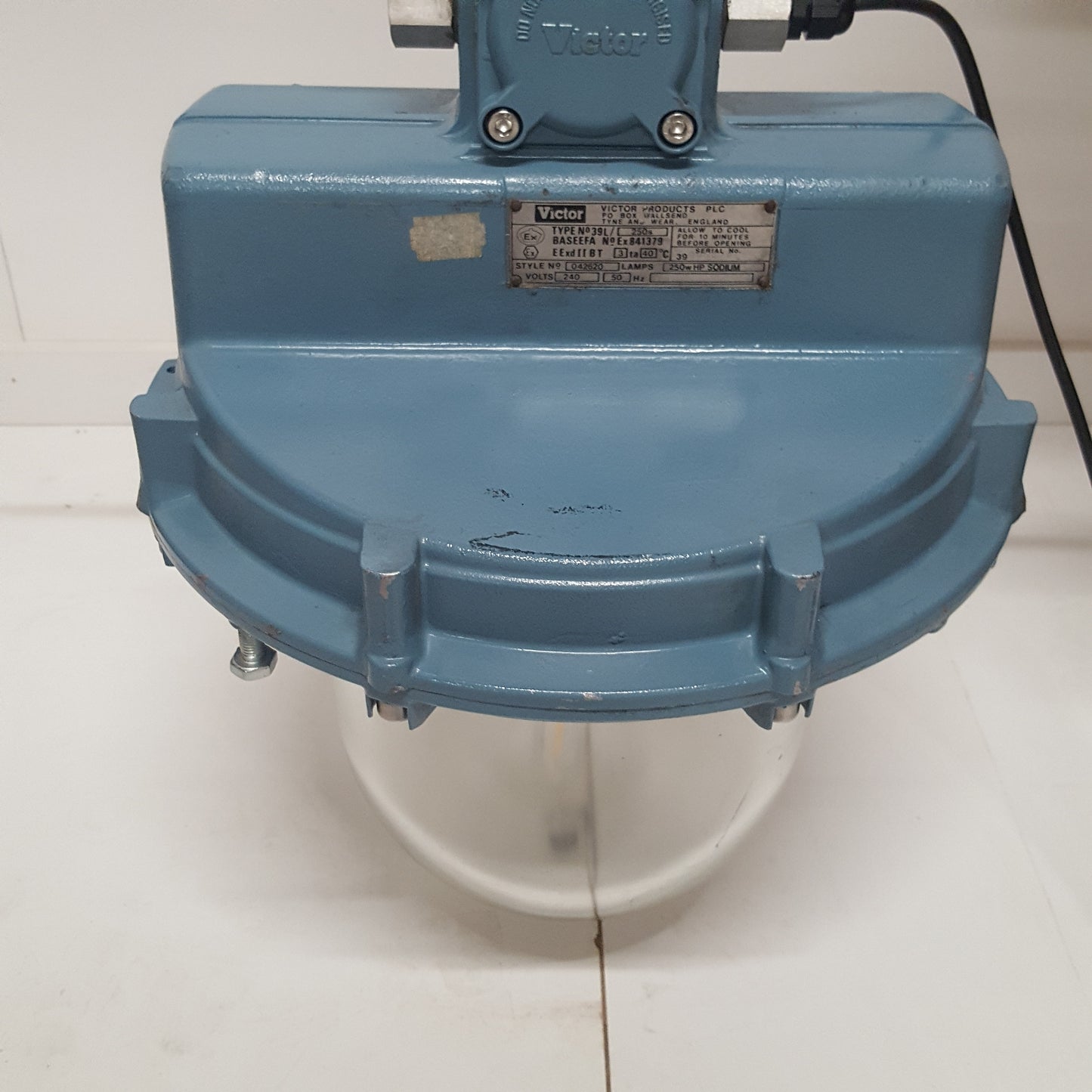 LARGE 1950S VICTOR EXPLOSION PROOF PENDANT LIGHT