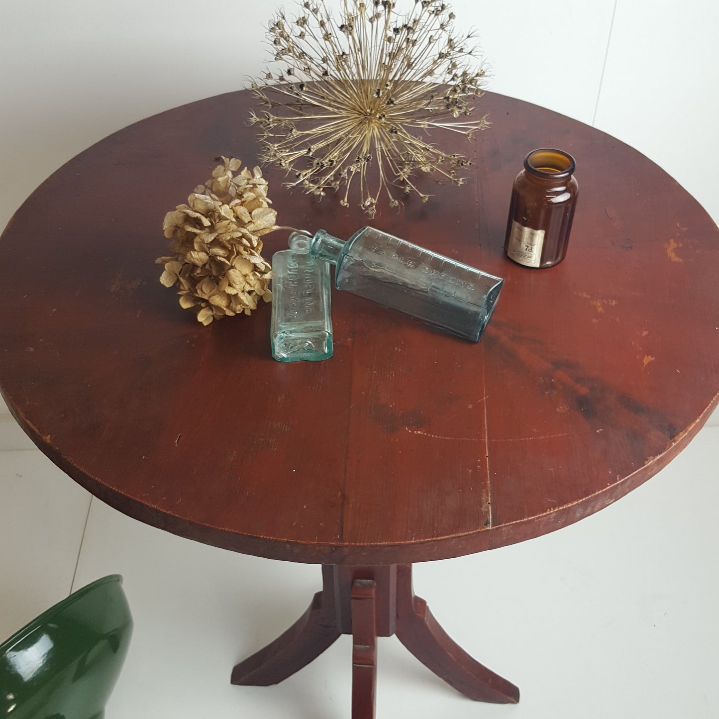 ANTIQUE PRIMITIVE DARK RED SWEDISH TAVERN TABLE CIRCA 1850s