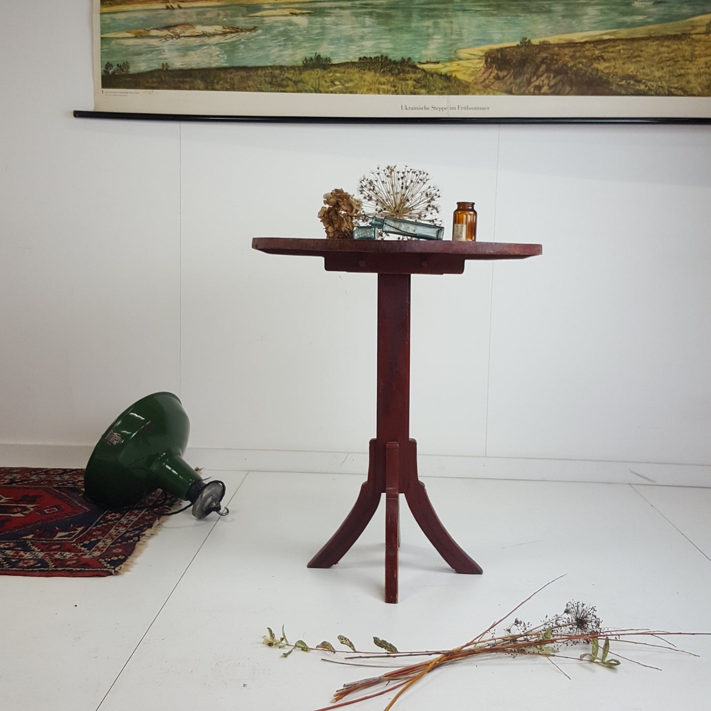 ANTIQUE PRIMITIVE DARK RED SWEDISH TAVERN TABLE CIRCA 1850s