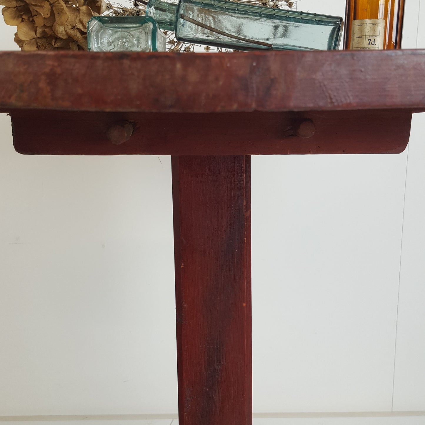ANTIQUE PRIMITIVE DARK RED SWEDISH TAVERN TABLE CIRCA 1850s