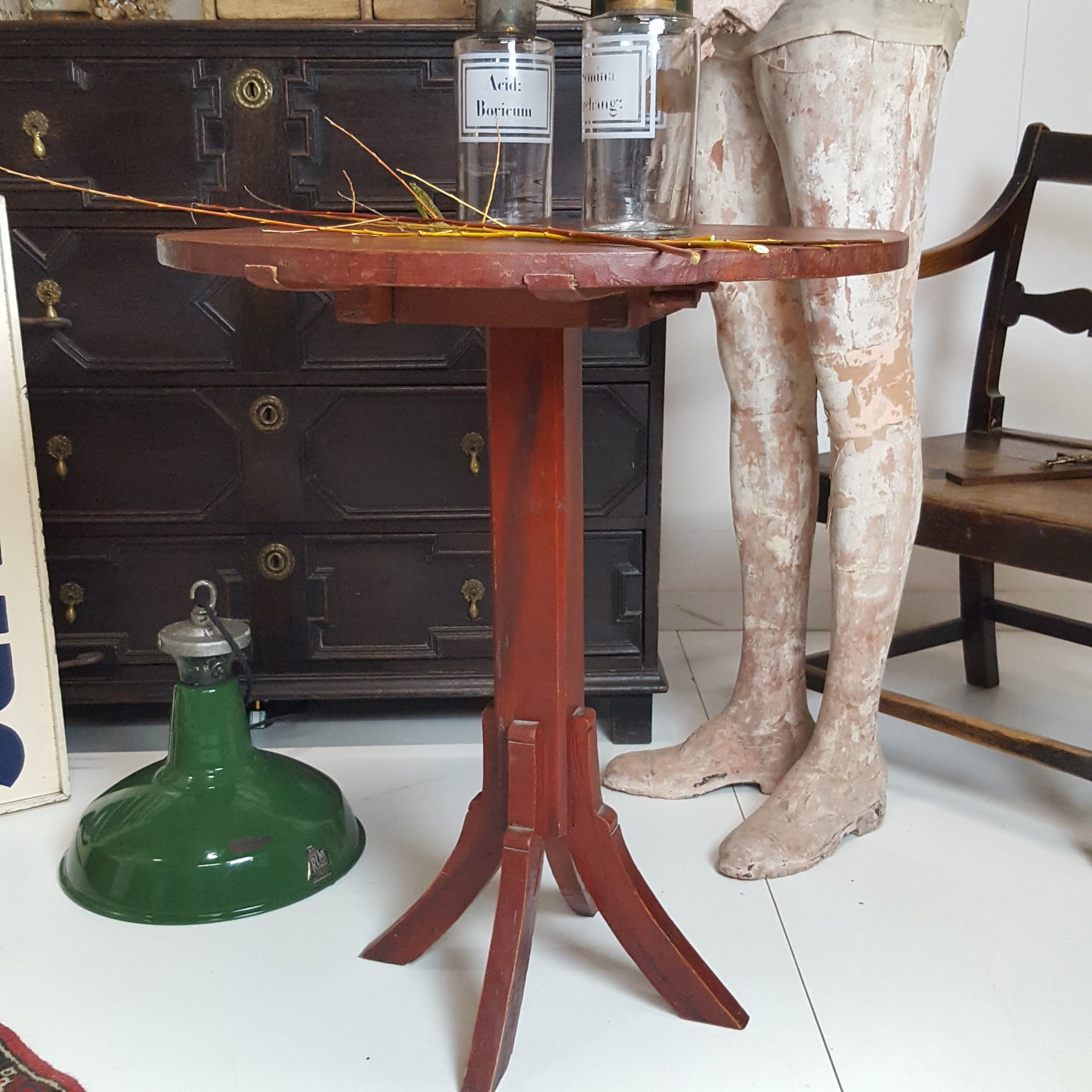ANTIQUE PRIMITIVE DARK RED SWEDISH TAVERN TABLE CIRCA 1850s