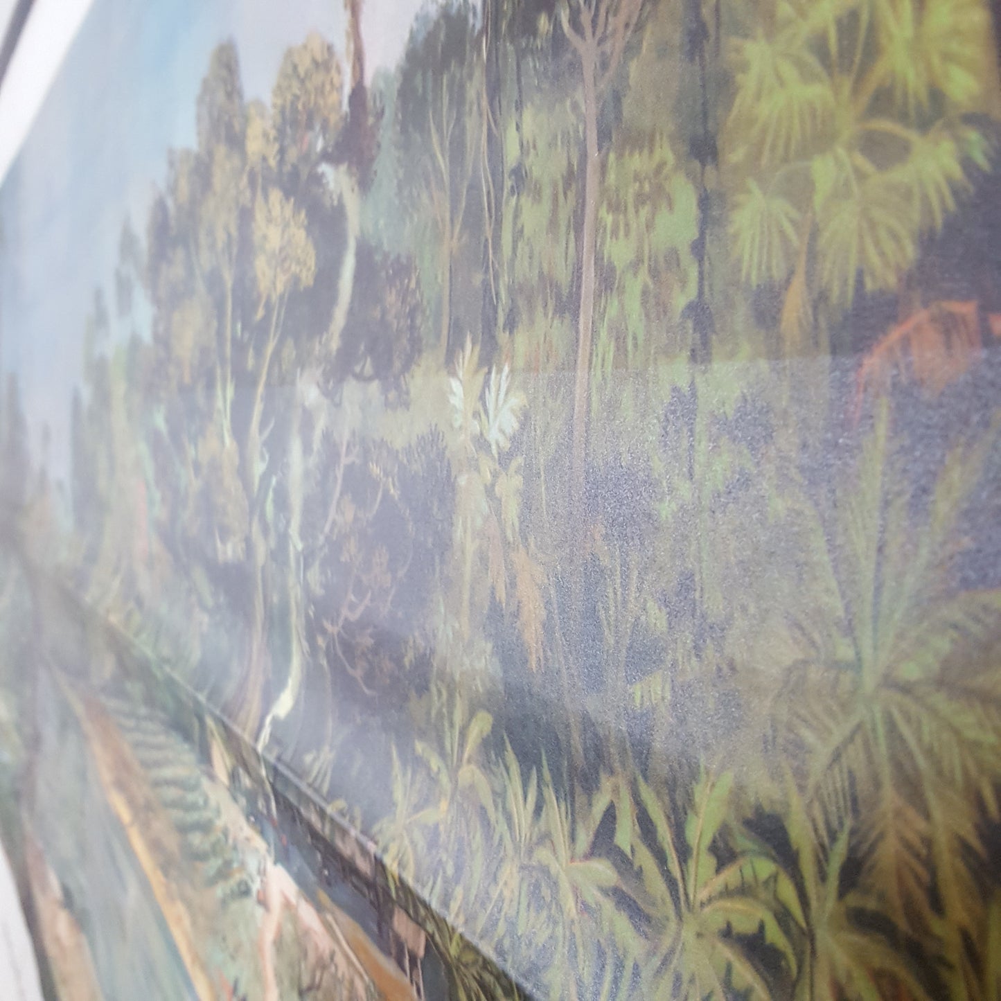 LARGE VINTAGE CLASSROOM WALL HANGING OF THE TROPICAL RAINFOREST CONGO