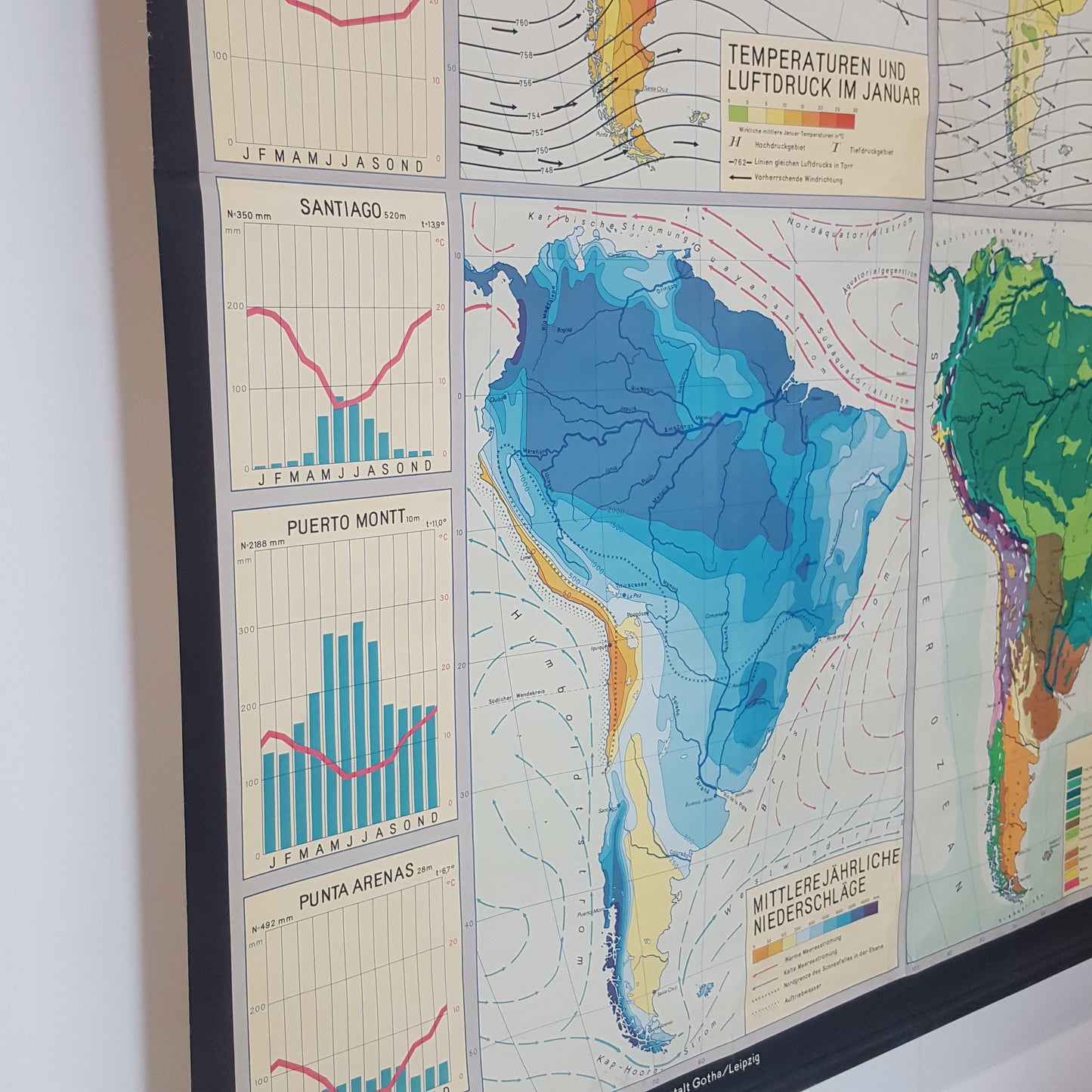 VINTAGE SOUTH AMERICA CLIMATE CHANGE WALL HANGING MAP/ CHART