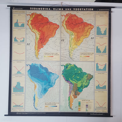 VINTAGE SOUTH AMERICA CLIMATE CHANGE WALL HANGING MAP/ CHART