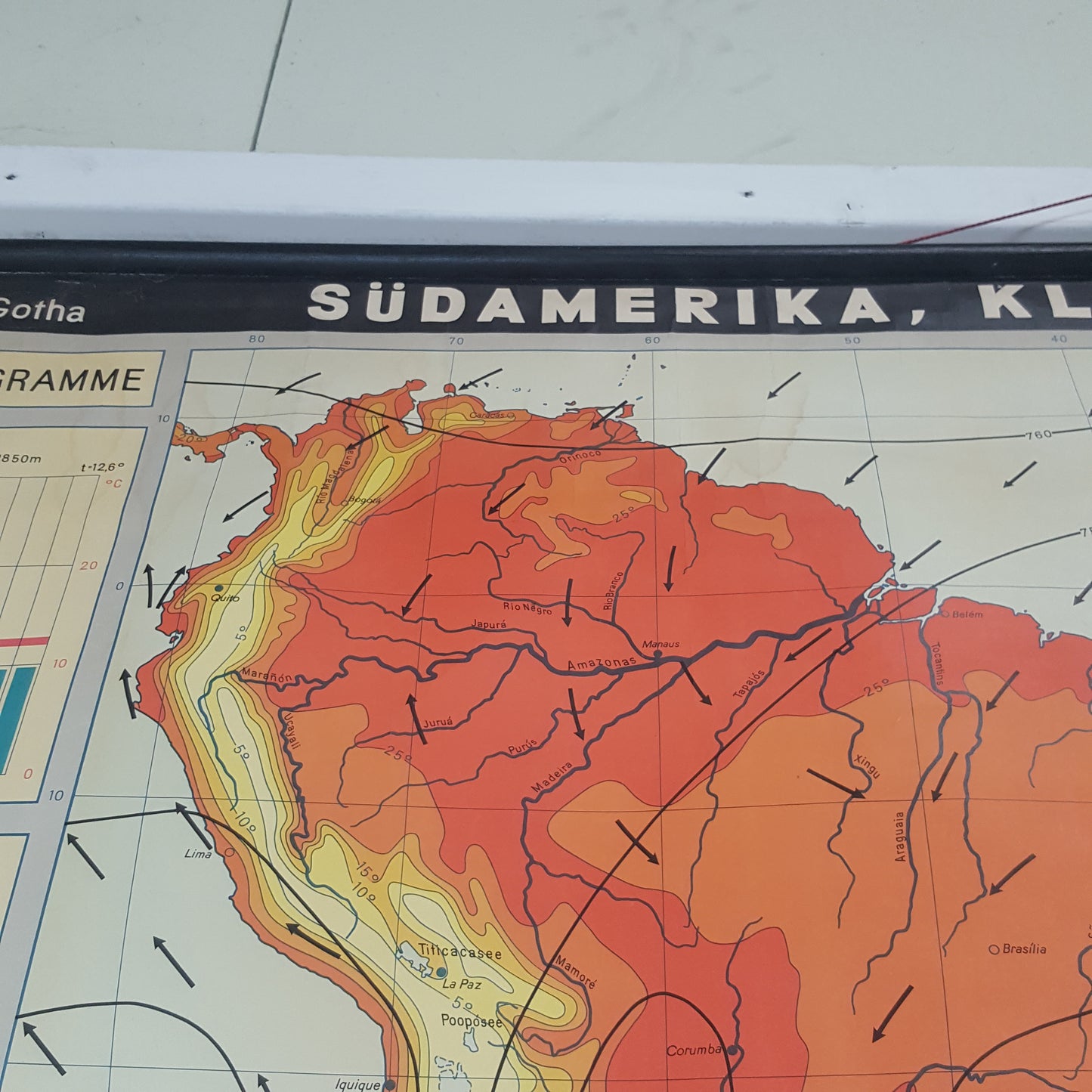 VINTAGE SOUTH AMERICA CLIMATE CHANGE WALL HANGING MAP/ CHART