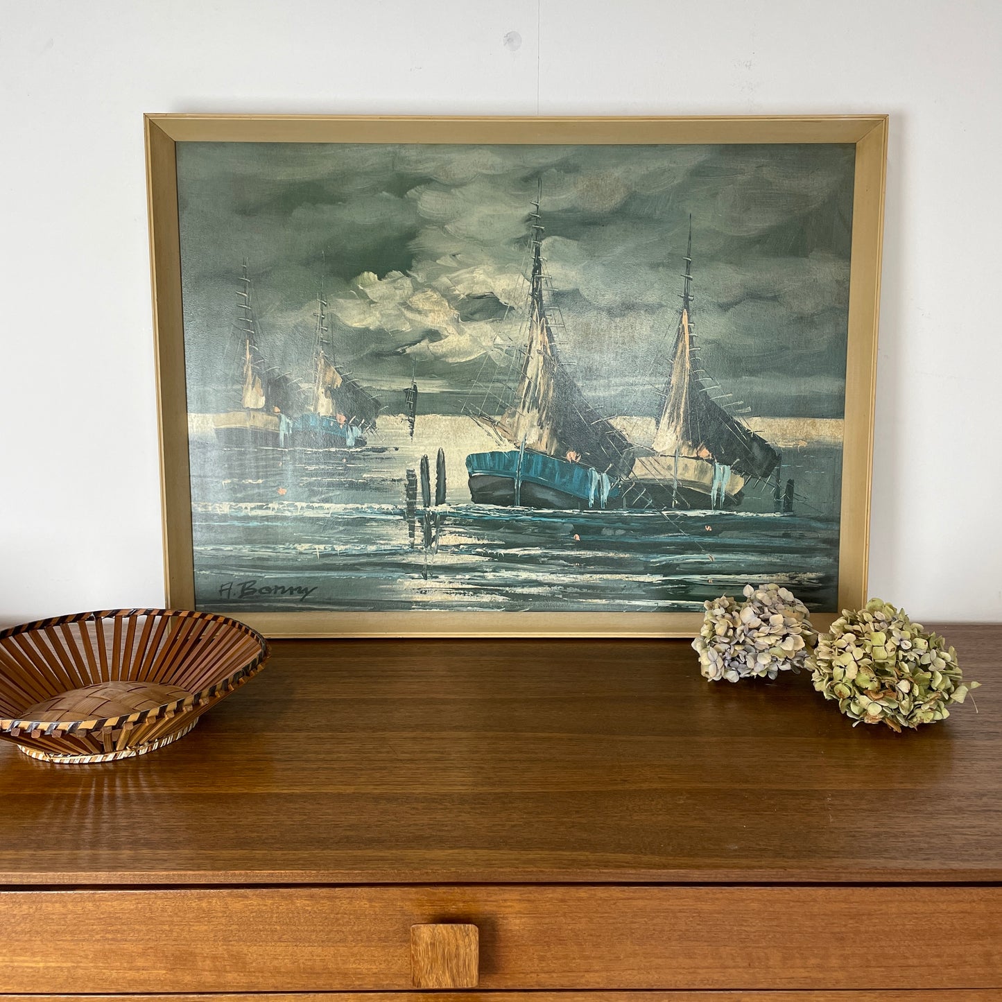 VINTAGE 1960S BOAT PRINT IN ORIGINAL FRAME