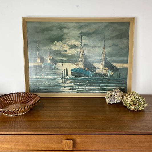 VINTAGE 1960S BOAT PRINT IN ORIGINAL FRAME