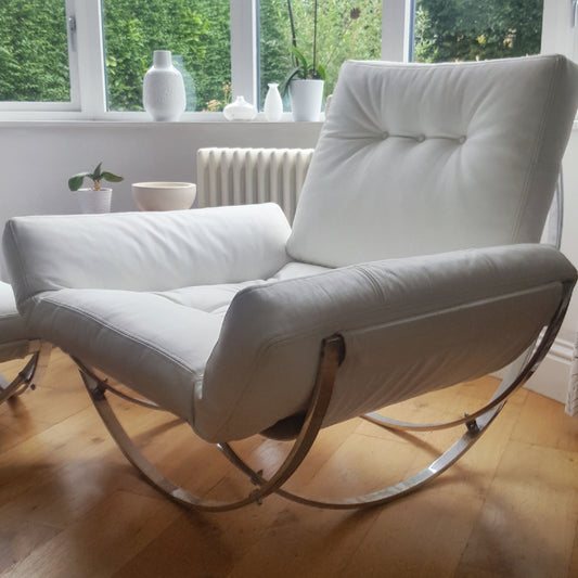 ITALIAN WHITE LEATHER STENDIG CHAIR AND OTTOMAN