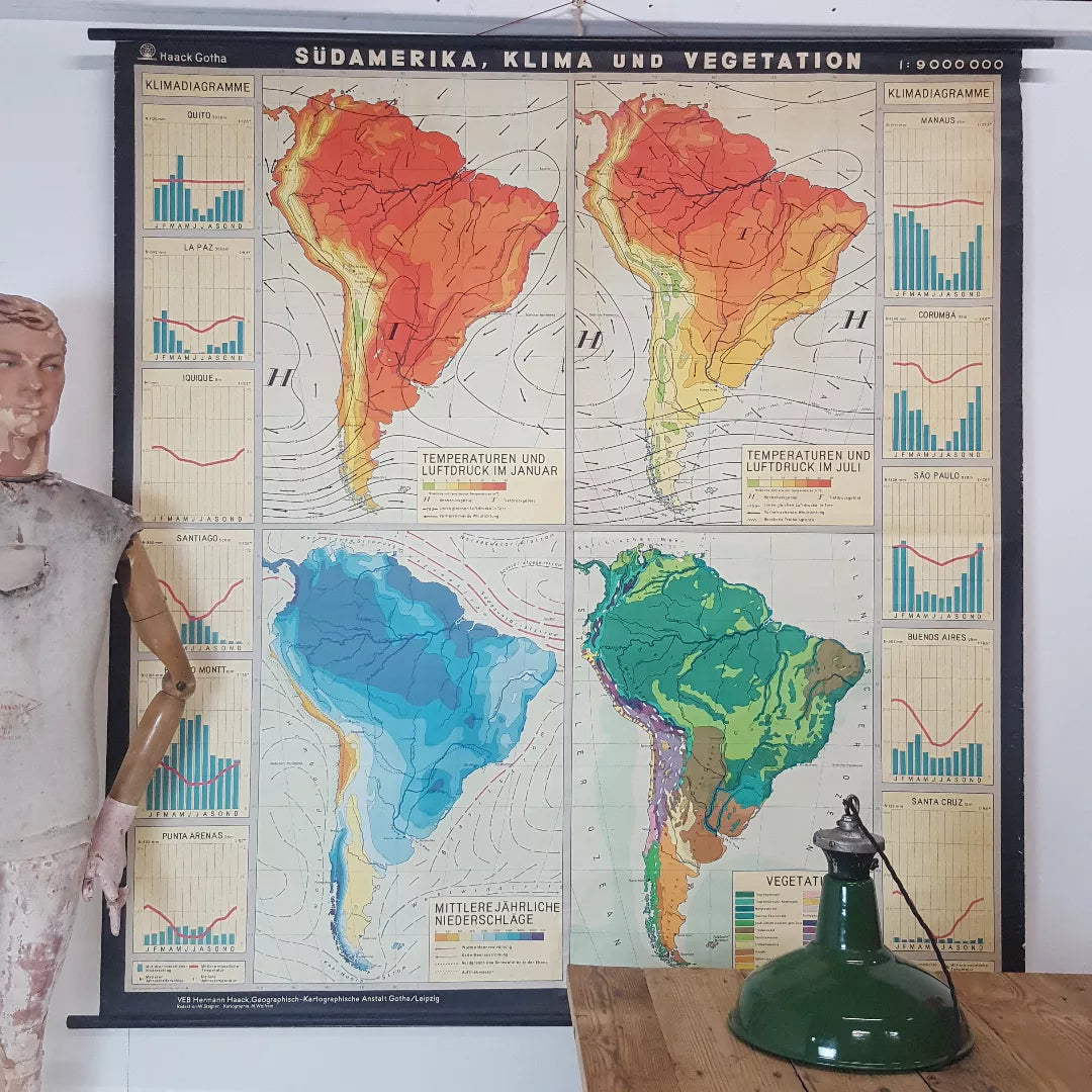 VINTAGE SOUTH AMERICA CLIMATE CHANGE WALL HANGING MAP/ CHART
