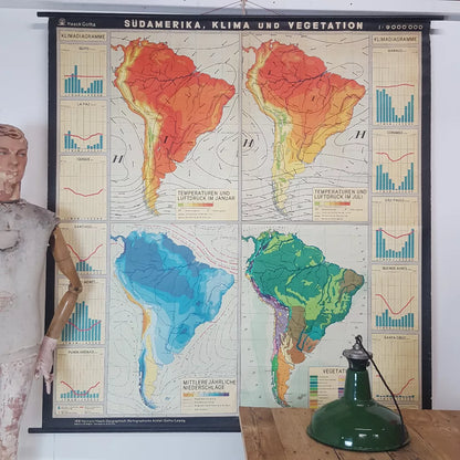 VINTAGE SOUTH AMERICA CLIMATE CHANGE WALL HANGING MAP/ CHART