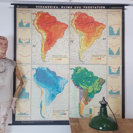 VINTAGE SOUTH AMERICA CLIMATE CHANGE WALL HANGING MAP/ CHART