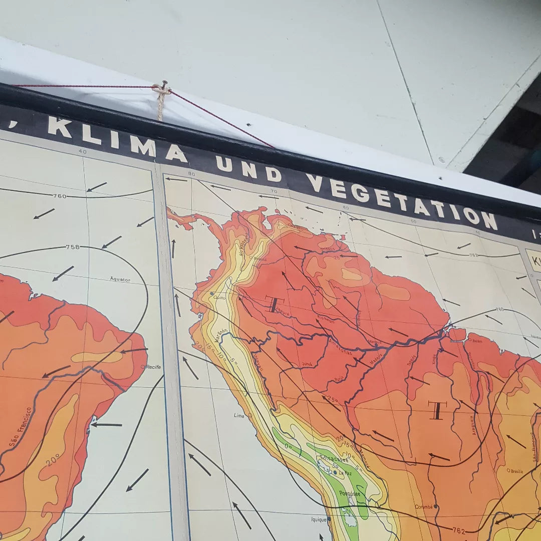 VINTAGE SOUTH AMERICA CLIMATE CHANGE WALL HANGING MAP/ CHART