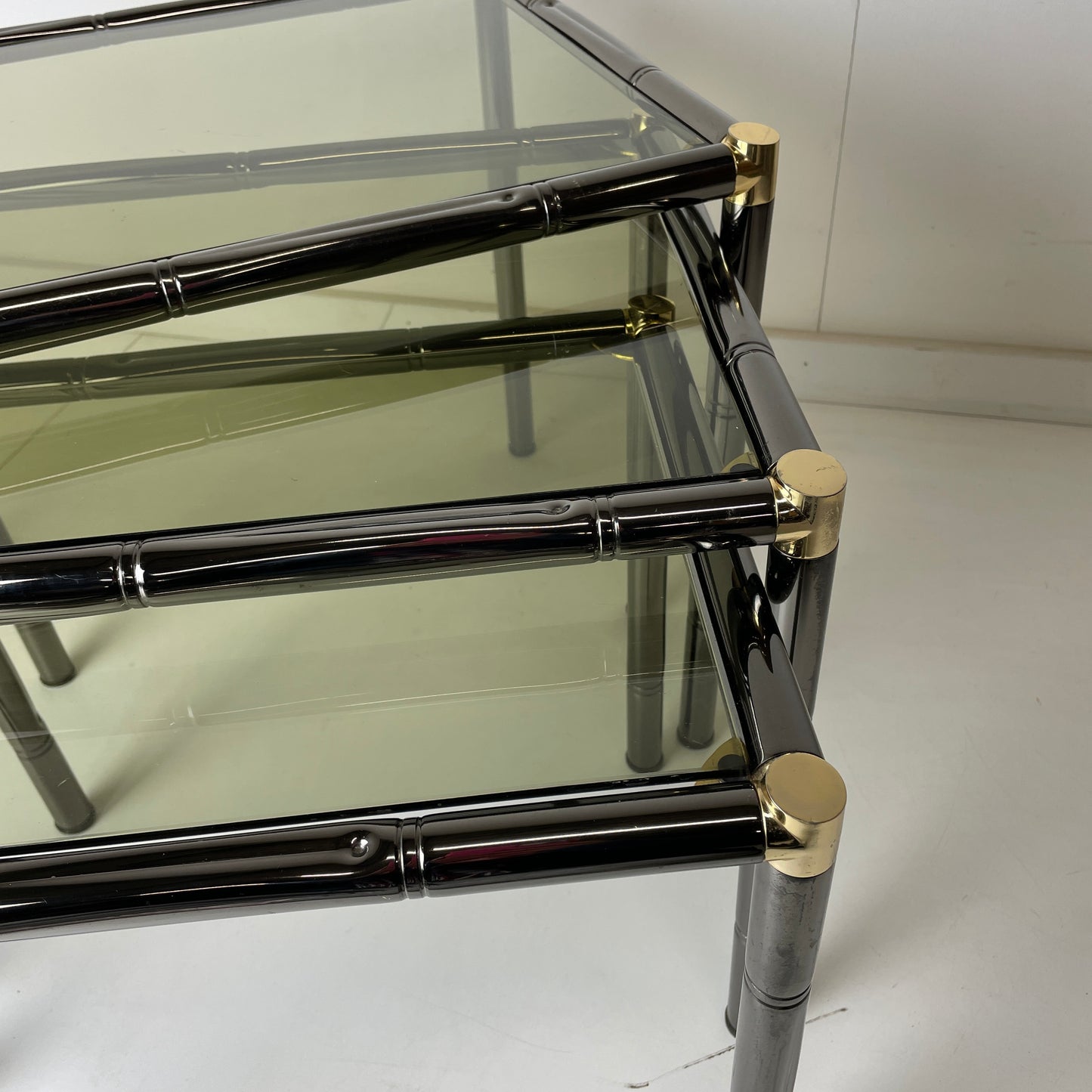 BOULANGER FRENCH METAL FAUX BAMBOO NESTING TABLES
