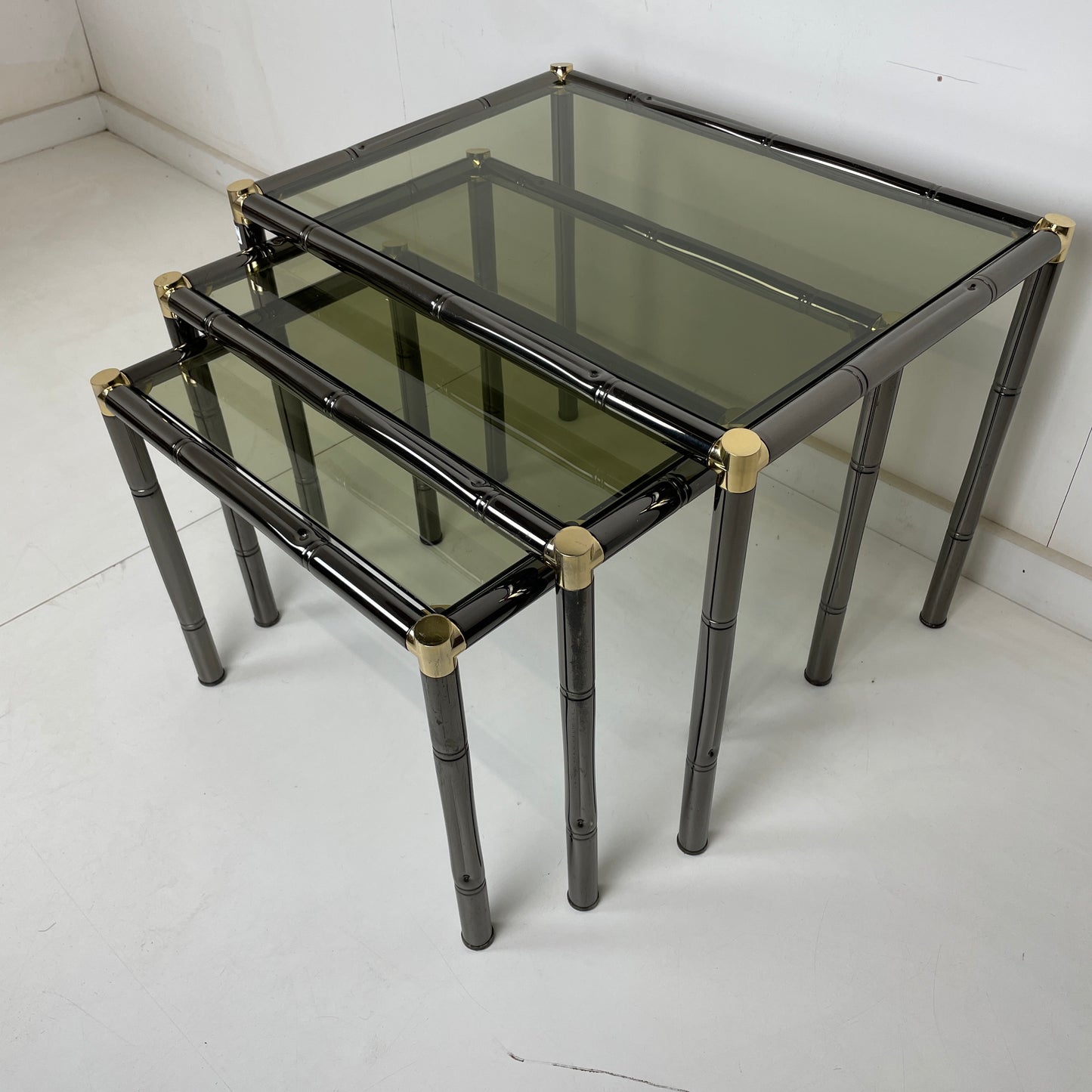 BOULANGER FRENCH METAL FAUX BAMBOO NESTING TABLES
