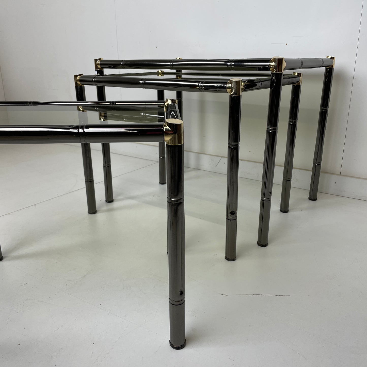BOULANGER FRENCH METAL FAUX BAMBOO NESTING TABLES