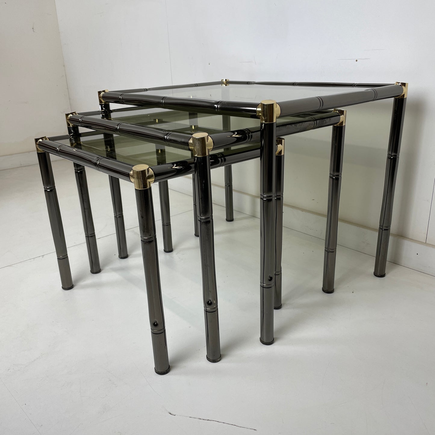 BOULANGER FRENCH METAL FAUX BAMBOO NESTING TABLES